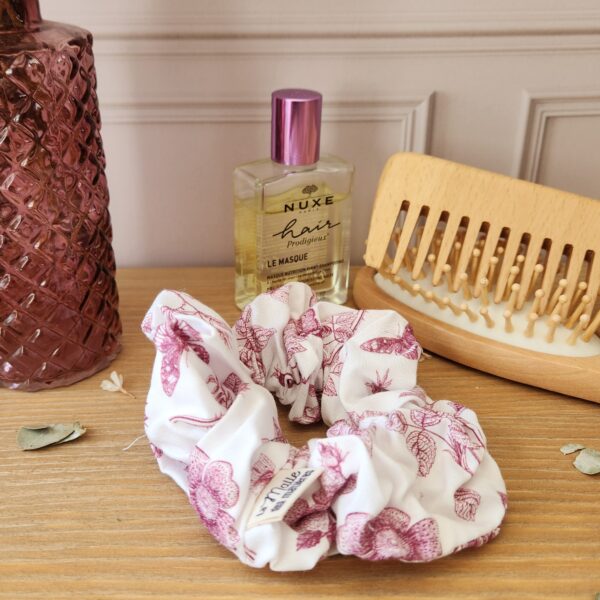 Chouchou double gaze esprit toile de jouy violine