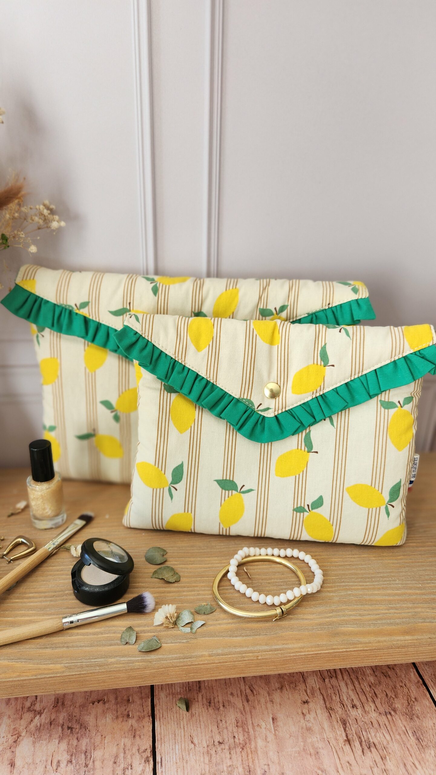 Pochette ÉGLANTINE à volant coton lime motif citrons – Image 2