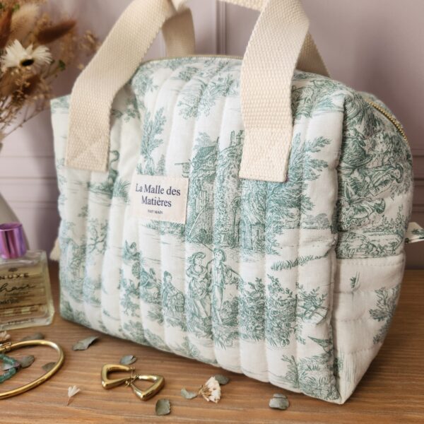 Sac de toilette CASSIOPEE toile de Jouy verte