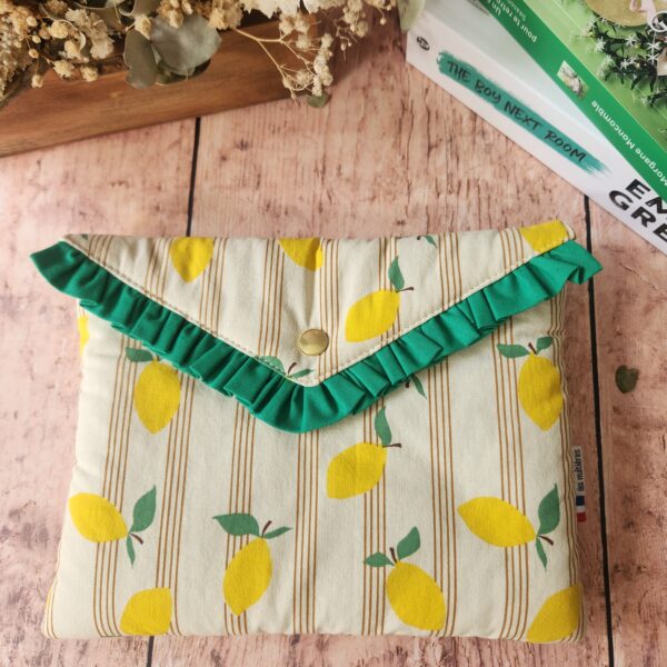 Pochette ÉGLANTINE à volant coton lime motif citrons