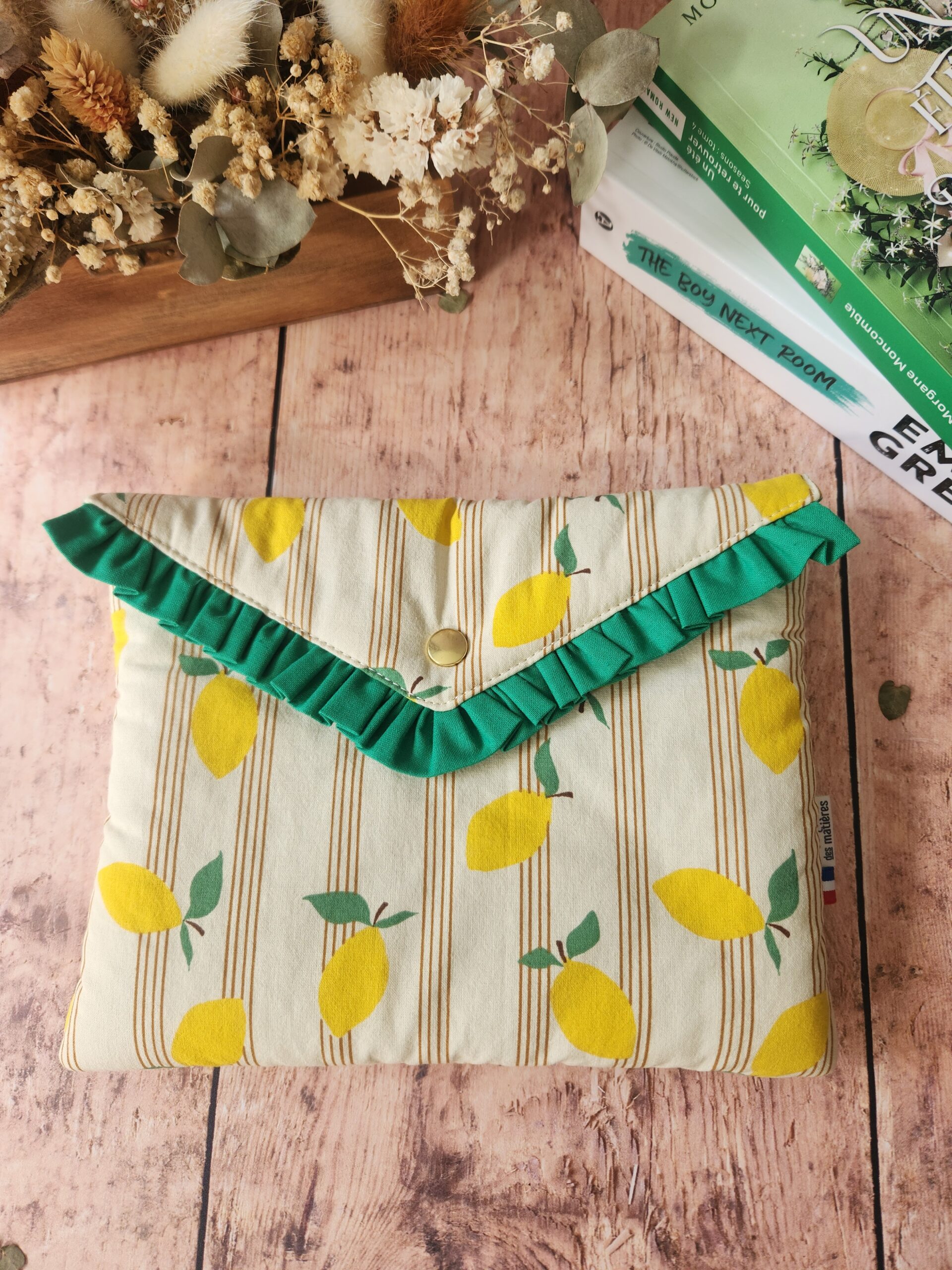 Pochette ÉGLANTINE à volant coton lime motif citrons