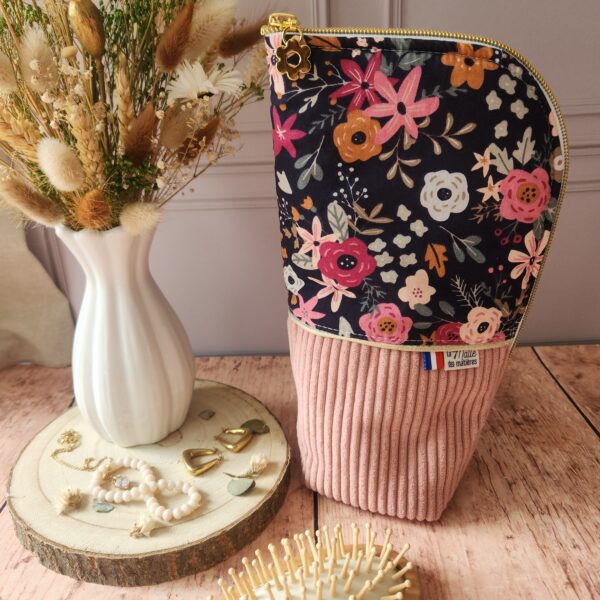Trousse MEL' velours côtelé rose