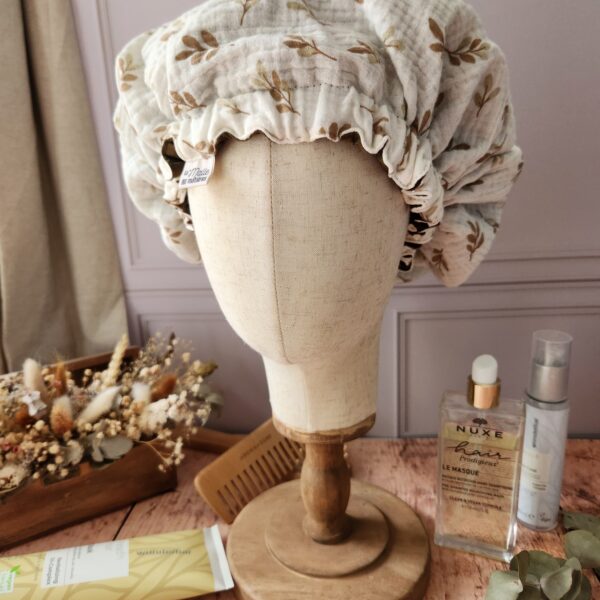 Le bonnet de soin double gaze feuilles