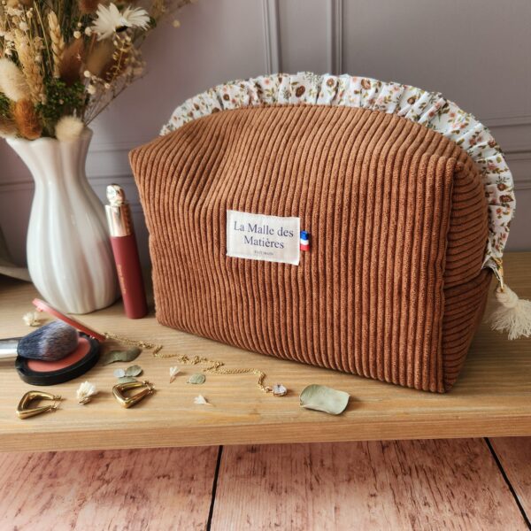 Trousse de toilette HORTENSE velours côtelé camel
