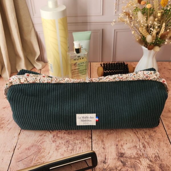Trousse LISE froufrou velours côtelé vert sapin