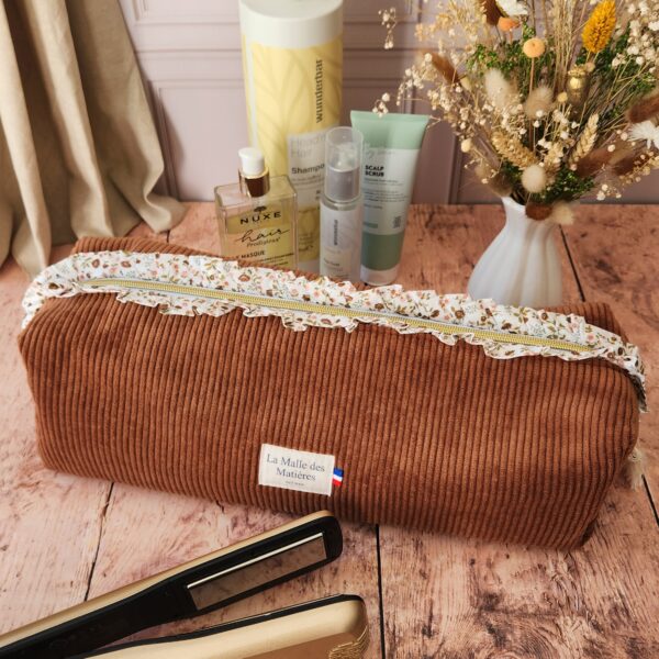 Trousse LISE froufrou velours côtelé camel