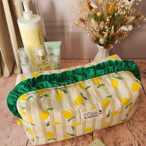 Trousse DYANE FROUFOU coton lime motif citrons fond écru  