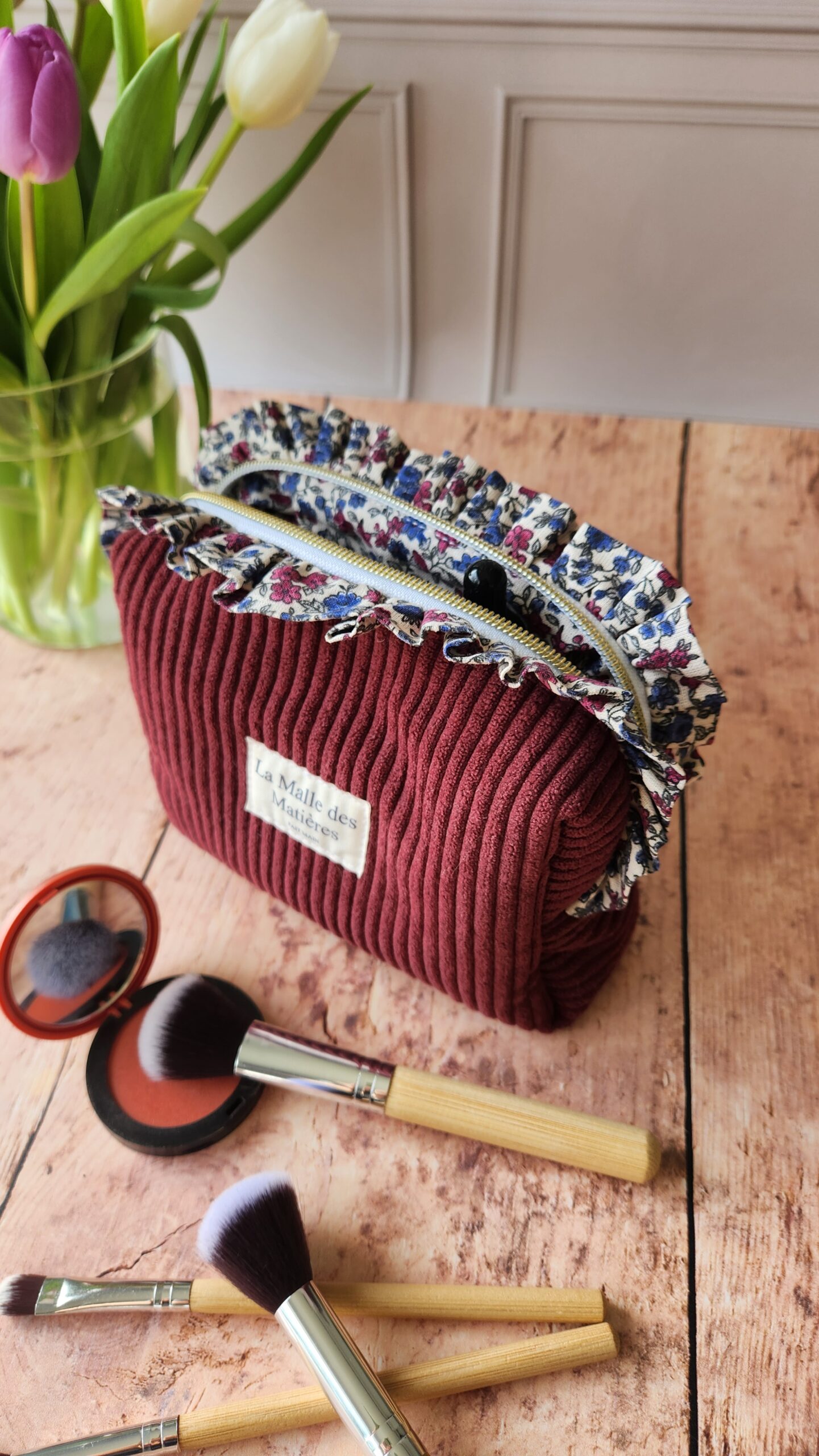 Petite trousse à maquillage MIA FROUFROU velours côtelé prune – Image 2