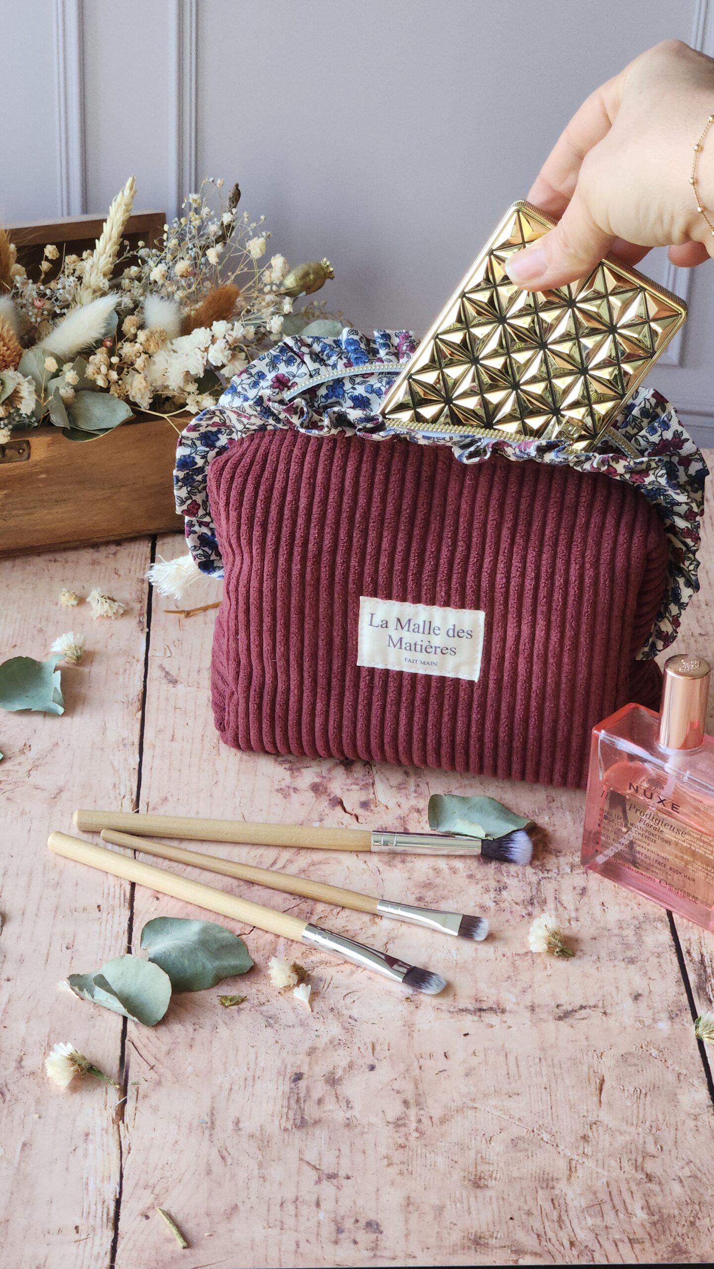 Petite trousse à maquillage MIA FROUFROU velours côtelé prune – Image 3