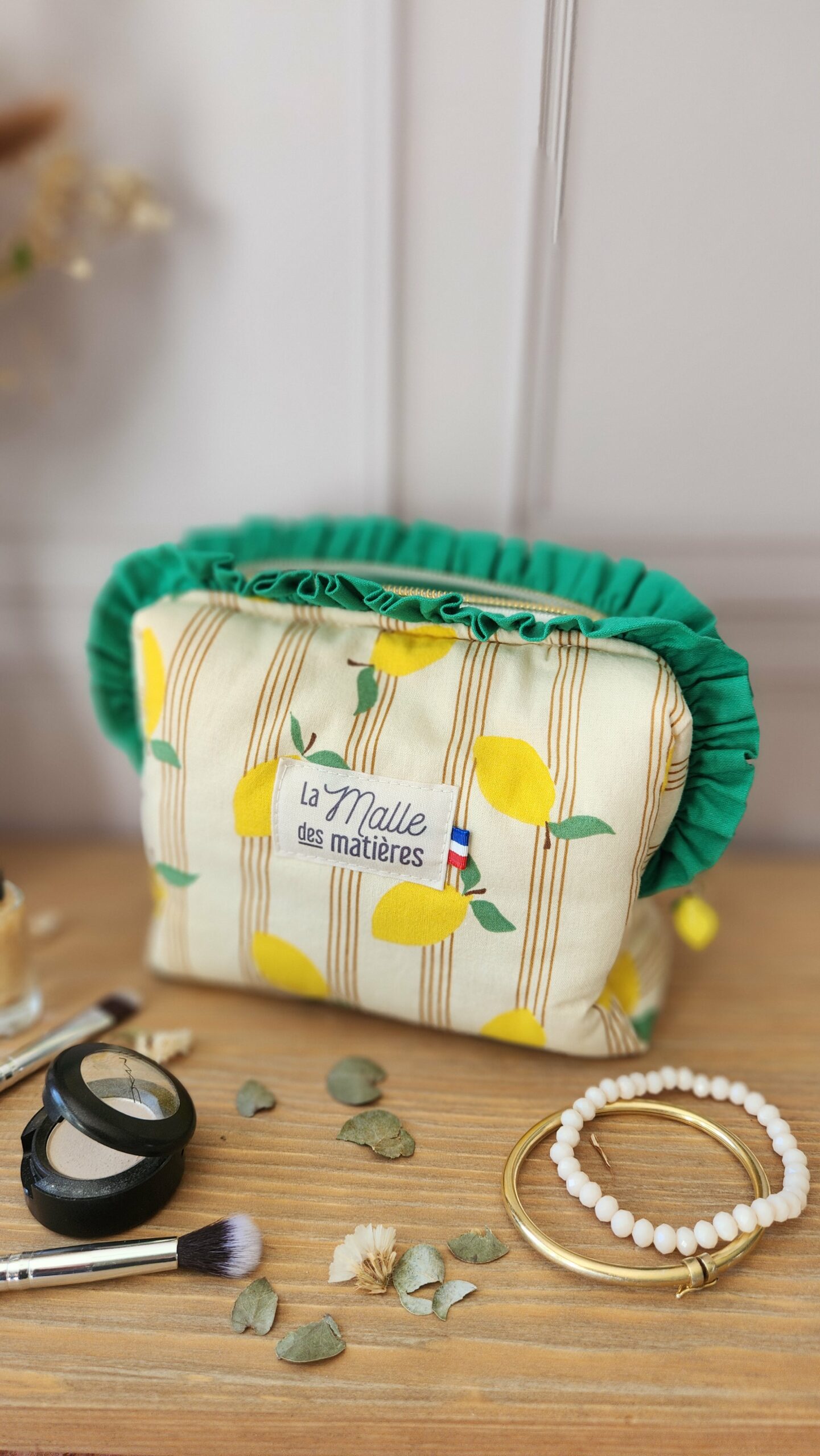 Petite trousse à maquillage MIA FROUFROU citrons fond écru